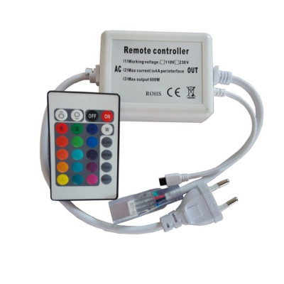 Kit controlador RGB 220V para tira LED SMD5050 con mando a distancia de 24 botones y pincho de 4 pines