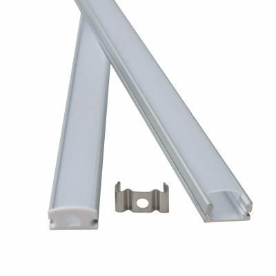 Perfil de aluminio para tira LED con difusor opal y clip de sujeción - Kit de montaje completo
