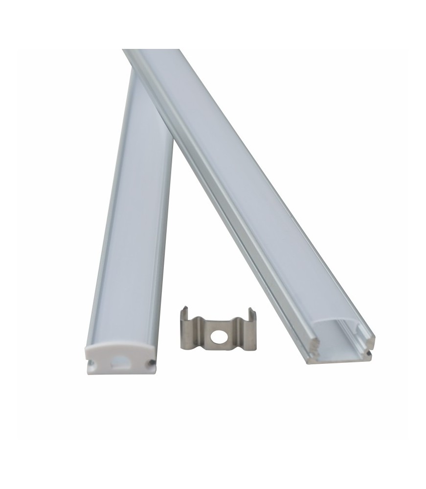 Perfil de aluminio para tira LED con difusor opal y clip de sujeción - Kit de montaje completo