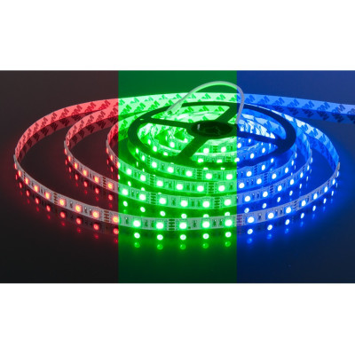 Tira LED 12V RGB SMD5050 de 14,4W/m con cambio de color para iluminación decorativa