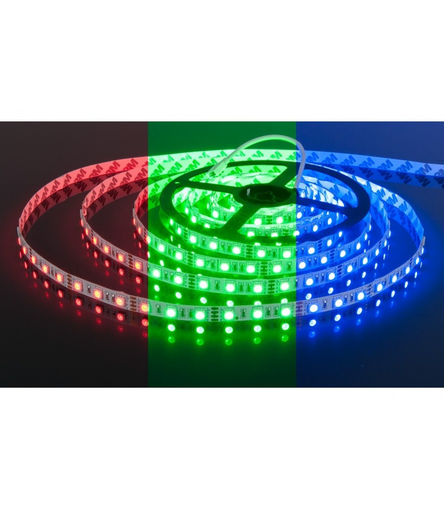 Tira LED 12V RGB SMD5050 de 14,4W/m con cambio de color para iluminación decorativa