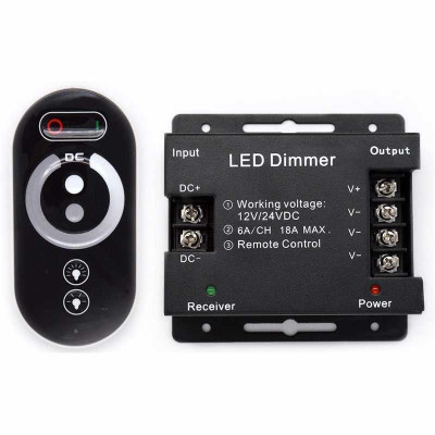 Controlador LED monocolor 12V-24V con mando táctil RF circular - Dimmer profesional de alta potencia 18A
