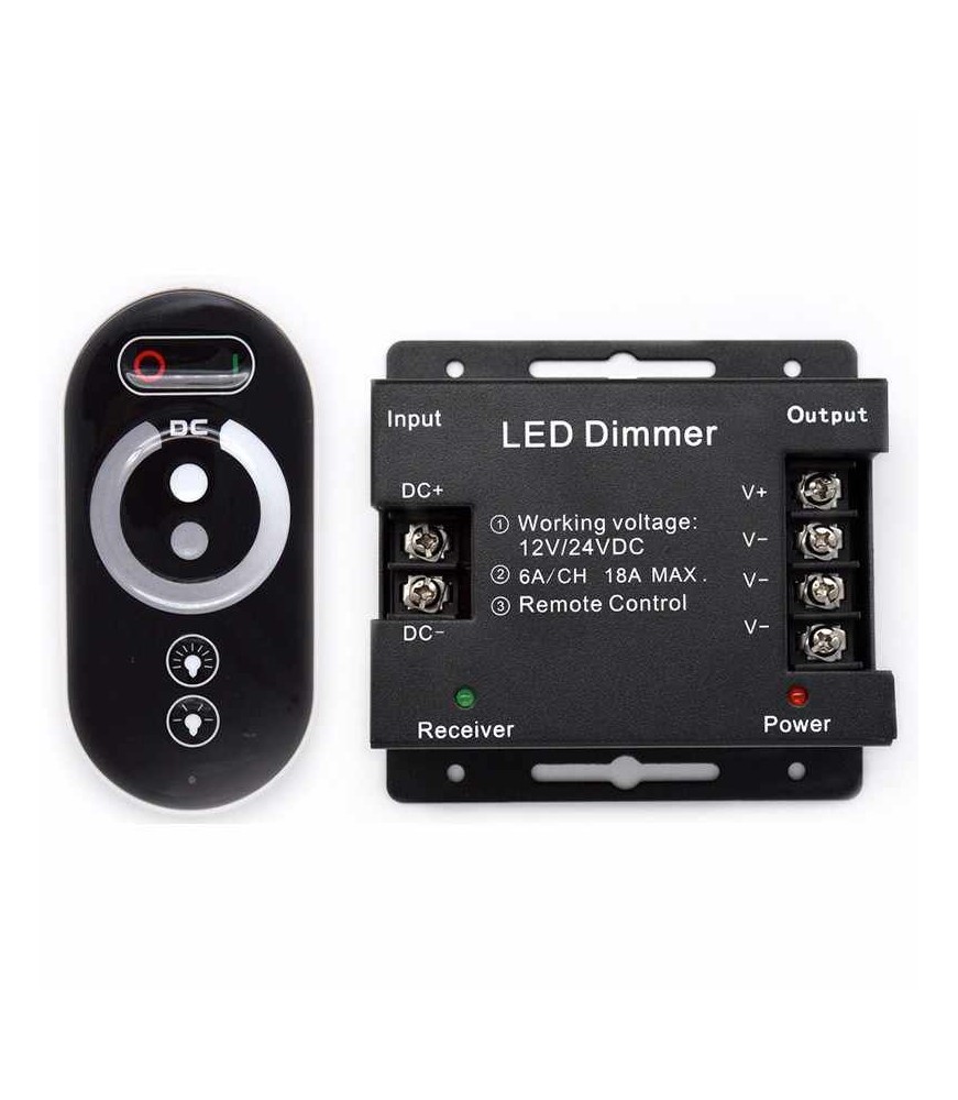 Controlador LED monocolor 12V-24V con mando táctil RF circular - Dimmer profesional de alta potencia 18A