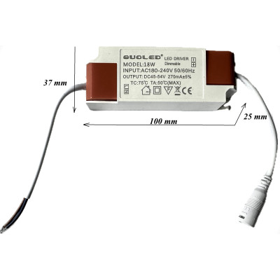 Medidas técnicas driver 18W regulable QUOLED 018-18W-1