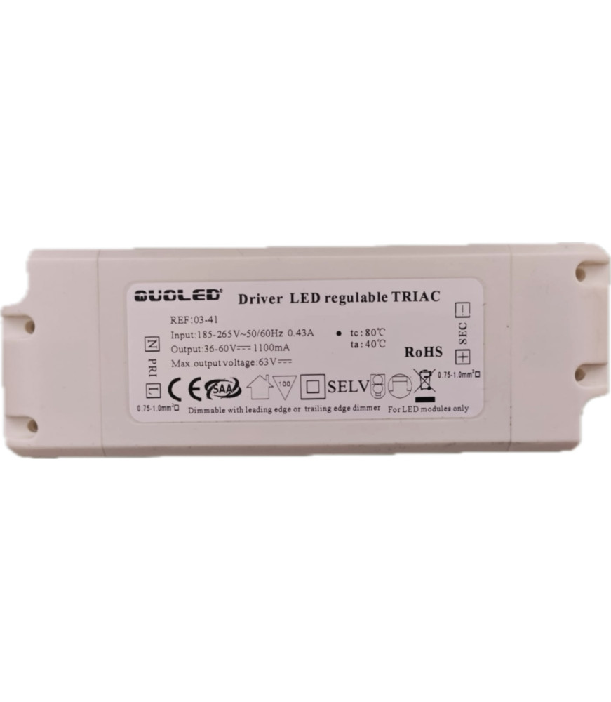 Driver LED Regulable TRIAC 48W para Panel LED - 1100mA (Corte de Fase).