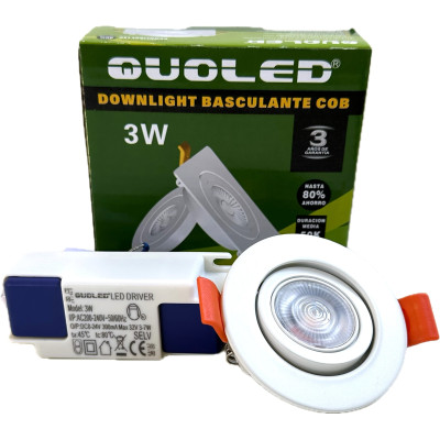 Pack Downlight LED basculante 3W QuoLED con driver incluido