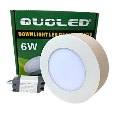 Downlight LED 6W redondo blanco de superficie - Pack y producto Quoled