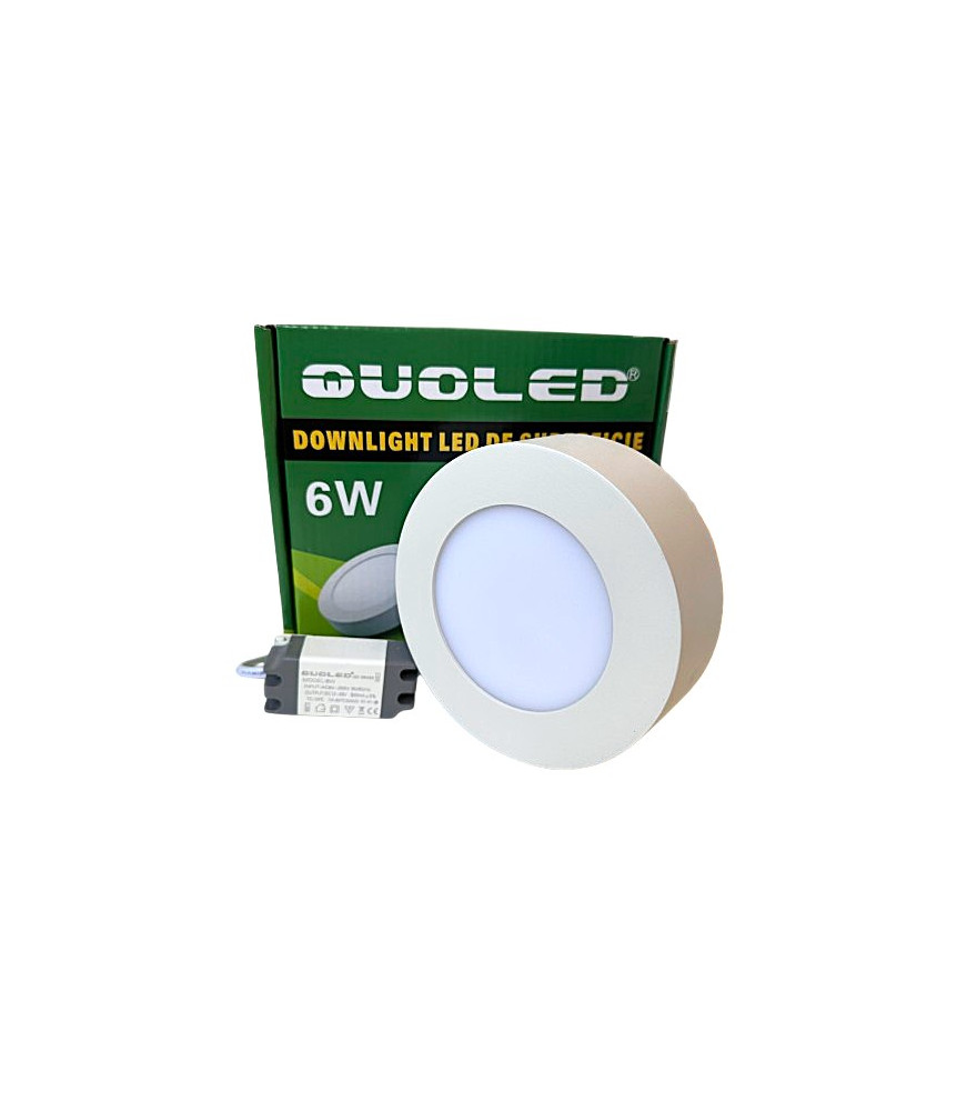 Downlight LED 6W redondo blanco de superficie - Pack y producto Quoled