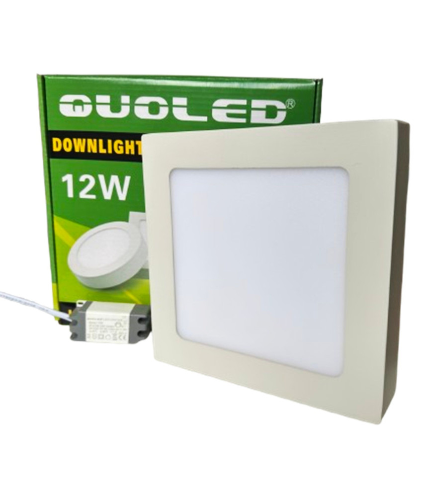 Plafón LED cuadrado 12W superficie blanco - Pack completo Quoled