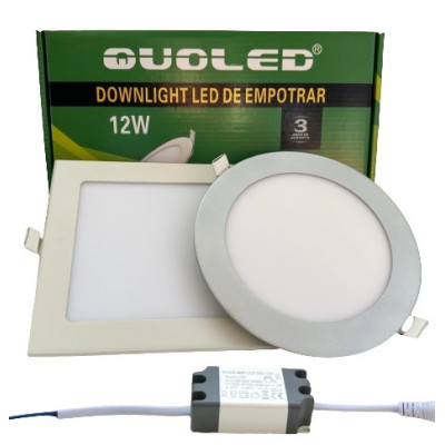 Downlight LED 12W empotrable - Pack circular y cuadrado blanco.
