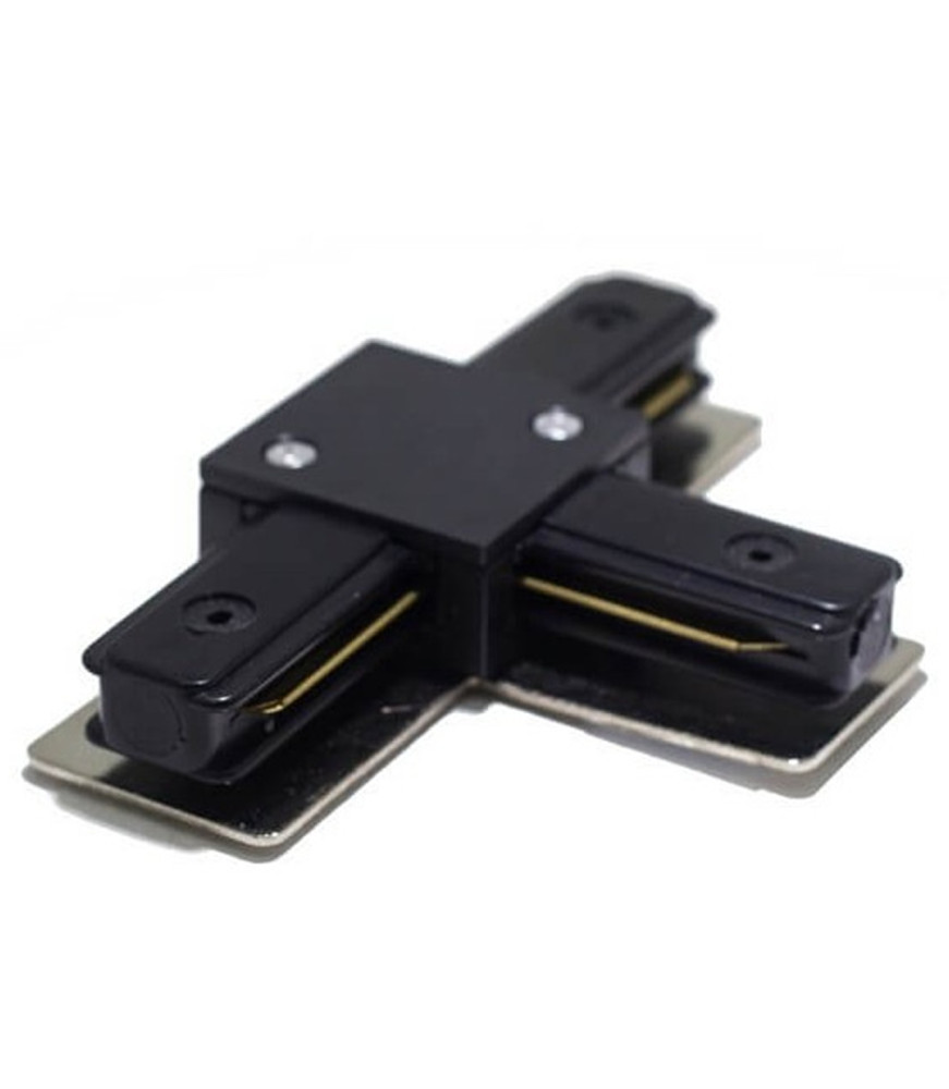 Conector en T para carril monofásico en color negro - Distribución eléctrica en 90°