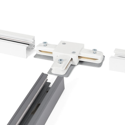 Detalle de ensamblado de la unión en T con tramos de carril monofásico