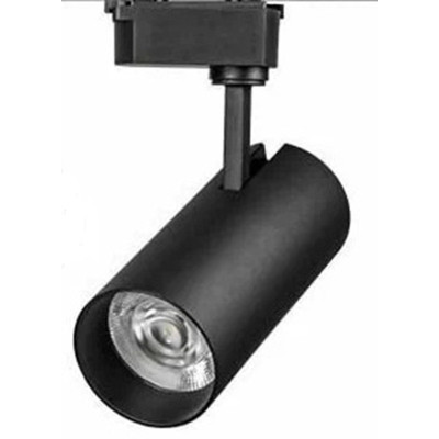 Foco de carril monofásico negro 30W - Diseño compacto de Ø90x150mm