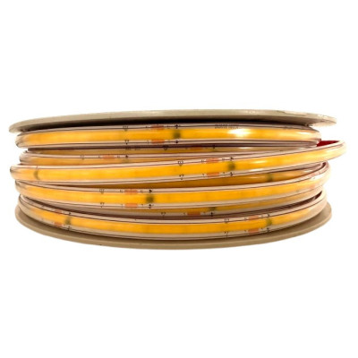 Detalle de rollo de tira LED COB profesional de alta densidad sin puntos de luz