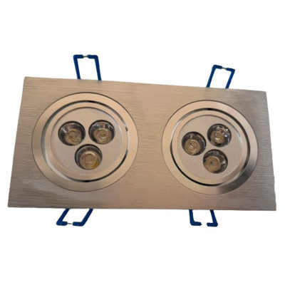 Foco empotrable LED doble 6W (2x3W) bascular - Color plata y luz cálida