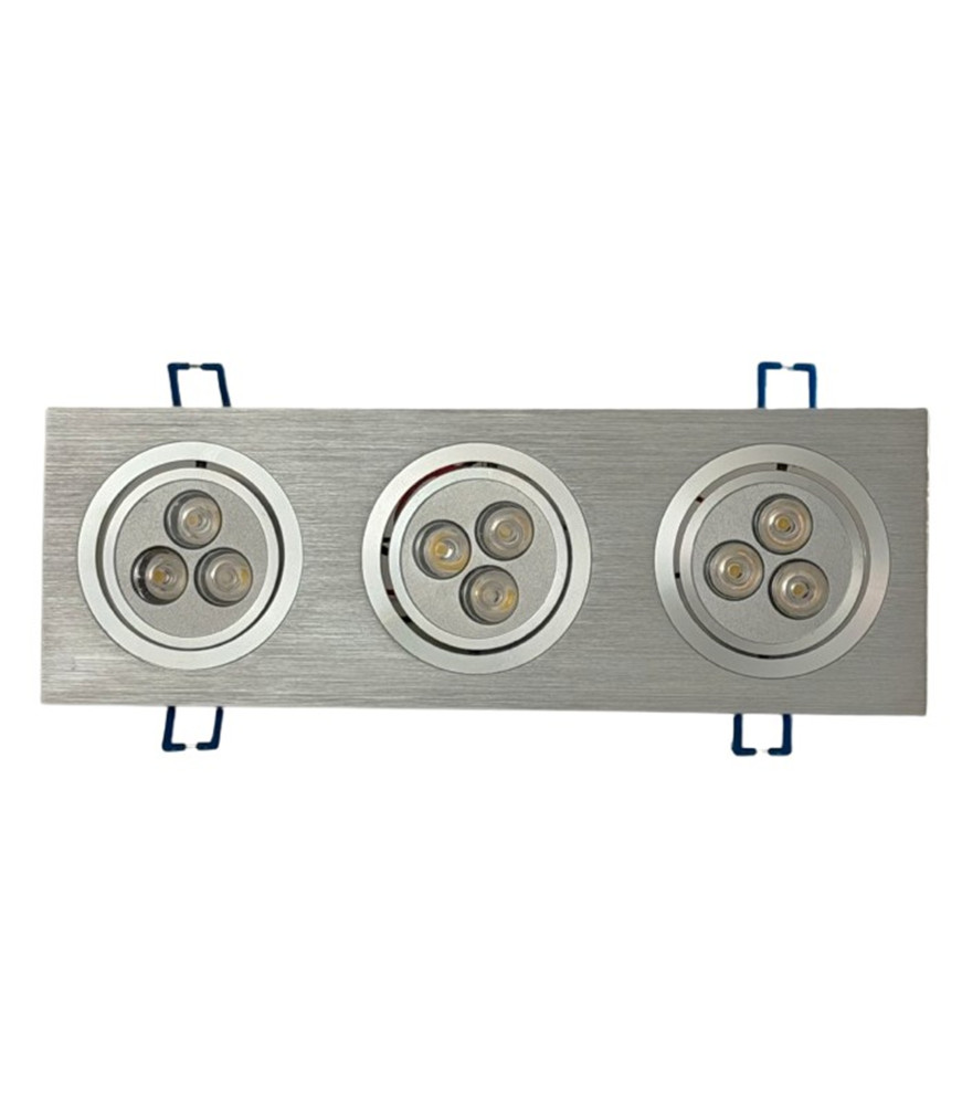 Foco empotrable LED triple 9W (3x3W) bascular - Acabado plata y luz cálida 3000K