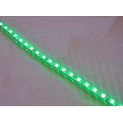 Tira LED 220V color verde impermeable IP65 encendida